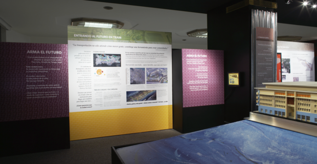 These particular panels, located in the west wing of the exhibit, provide a window into the future development projects scheduled for the City of San Juan, coloring the narrative with the inclusion of the Tram as a spine that would connect them all. On the right side one can see one of the interactive touch-screen puzzle game screens.